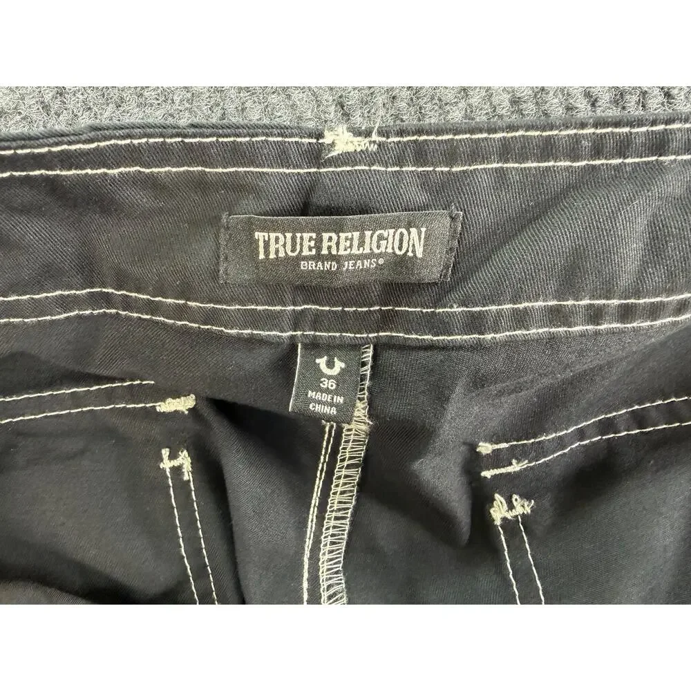 NWT True Religion Cargo Pants Mens 36 Black Straight Utility Y2K